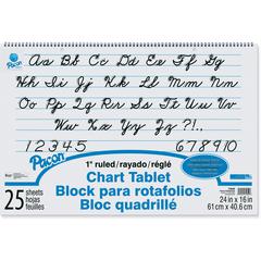 Pacon Ruled Chart Tablet - 25 Sheets - Spiral Bound - Ruled - 1" Ruled - 24" x 16" - White Paper - Stiff Cover - Sturdy Back, Recyclable, Dual Sided - 1 Each