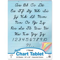 Pacon Cursive Cover Colored Paper Chart Tablet - 25 Sheets - 1" Ruled - 24" x 32"24" x 32" - Assorted Paper - Recycled - 1 Each
