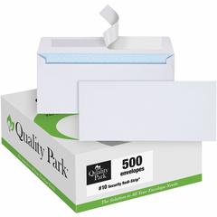 Quality Park No. 10 Security Tinted Business Envelopes with Redi-Strip&reg; Closure - Security - #10 - 4 1/8" Width x 9 1/2" Length - 24 lb - Self-sealing - White - Wove - 500 / Box