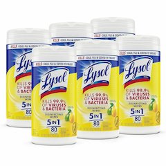 Lysol Disinfecting Wipes - Ready-To-Use - Lemon, Lime Blossom Scent - 7" Length x 7.25" Width - Bleach-free, Antibacterial, Disinfectant, Pre-moistened - White - 80/Tub - 6 / Carton