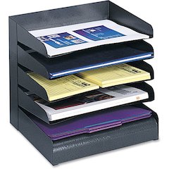 Safco Slanted Shelves Steel Desk Tray Sorter - 5 Tier(s) - Desktop - Durable - Powder Coated - Black - Steel - 1 Each