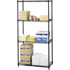 Safco Commercial Wire Shelving - 36" Width x 18" Depth x 72" Height - 4 x Shelf(ves) - 2000 lb Load Capacity - Leveling Glide, Adjustable Feet - Black - Powder Coated - Steel - No - Assembly Required