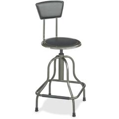 Safco Diesel High Base Stool With Back - Black Seat Color - Leather Seat Material - Leather Back Material - Pewter Frame Color - Steel Frame Material - Pewter - Leather - 1 Each