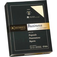 Southworth 24lb 25% Cotton Business Paper - Letter - 8 1/2" x 11" - 24 lb Basis Weight - Wove - 500 / Box - Watermarked, Acid-free, Lignin-free, Date-coded - Ivory