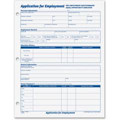 TOPS Employment Application Forms - 50 Sheet(s) - Gummed - 8.50" x 11" Sheet Size - White - White Sheet(s) - Black Print Color - 2 / Pack