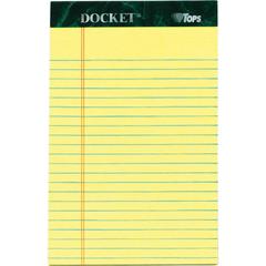 TOPS Jr. Legal Rule Docket Writing Pads - 50 Sheets - Double Stitched - 0.28" Ruled - 16 lb Basis Weight - Jr.Legal - 5" x 8" Sheet Size - Canary Paper - Hard Cover, Perforated, Easy Tear, Sturdy Back
