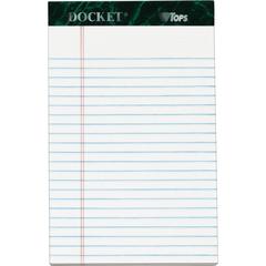 TOPS Docket Letr - Trim White Legal Pads - Jr.Legal - 50 Sheets - Double Stitched - 0.28" Ruled - 16 lb Basis Weight - Jr.Legal - 5" x 8" Sheet Size - White Paper - Marble Green Binding - Perforated, 