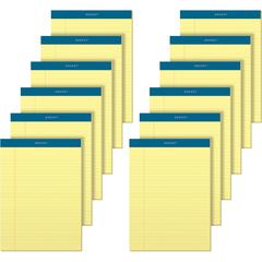 TOPS Docket Letr-Trim Legal Rule Canary Legal Pads - 50 Sheets - Double Stitched - 0.34" Ruled - 16 lb Basis Weight - 8 1/2" x 11 3/4" Sheet Size - Canary Paper - Marble Green Binding - Perforated, Ha