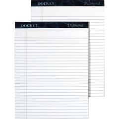 TOPS Docket Diamond Notepads - 50 Sheets - Watermark - Double Stitched - 0.34" Ruled - 24 lb Basis Weight - 8 1/2" x 11 3/4" - White Paper - Blue Binding - Chipboard Cover - Perforated, Hard Cover, St