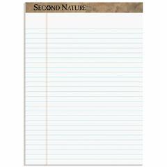 TOPS Second Nature Legal Rule Recycled Writing Pad - 50 Sheets - 0.34" Ruled - Red Margin - 15 lb Basis Weight - 8 1/2" x 11 3/4" Sheet Size - White Paper - Perforated, Resist Bleed-through, Easy Tear