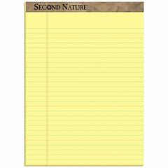 TOPS Second Nature Ruled Canary Writing Pads - 50 Sheets - 0.34" Ruled - Red Margin - 15 lb Basis Weight - 8 1/2" x 11 3/4" Sheet Size - Canary Paper - Perforated, Resist Bleed-through, Easy Tear - Re