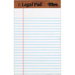 TOPS The Legal Pad Writing Pad - 50 Sheets - Double Stitched - 0.28" Ruled - 16 lb Basis Weight - Jr.Legal - 5" x 8" - White Paper - Chipboard Cover - Perforated, Hard Cover, Removable - 1 Dozen