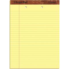 TOPS 2-Hole Top Punched Legal Pad - 50 Sheets - Double Stitched - 0.34" Ruled - 16 lb Basis Weight - 8 1/2" x 11 3/4" - Canary Paper - Perforated, Punched, Hard Cover, Heavyweight - 1 Dozen
