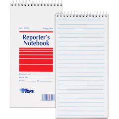 TOPS Reporter's Notebooks - 70 Sheets - Spiral - Gregg Ruled Margin - 4" x 8" - White Paper - Pocket - 12 / Pack
