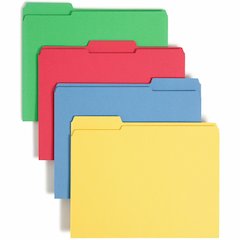 Smead Colored 1/3 Tab Cut Letter Recycled Top Tab File Folder - 8 1/2" x 11" - 3/4" Expansion - Top Tab Location - Assorted Tab Position - 11 pt. - 2 Plys - Blue, Green, Red, Yellow - Reinforced Tab -