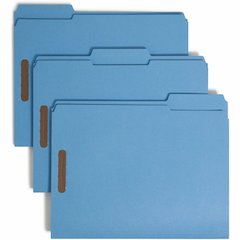 Smead Colored 1/3 Tab Cut Letter Recycled Fastener Folder - 8 1/2" x 11" - 3/4" Expansion - 2 x 2K Fastener - 2" for Folder - Top Tab Location - Assorted Tab Position - 11 pt. - 2 Plys - Blue - Reinfo