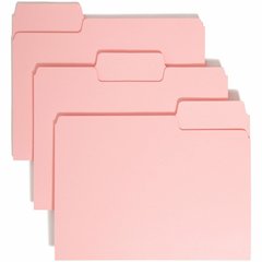 Smead Colored 1/3 Tab Cut Letter Recycled Top Tab File Folder - 8 1/2" x 11" - 3/4" Expansion - Top Tab Location - Assorted Tab Position - 11 pt. - 1 Plys - Pink - Rounded Corner - 10% Recycled - 100 