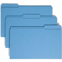 Smead Colored 1/3 Tab Cut Legal Recycled Top Tab File Folder - 8 1/2" x 14" - 3/4" Expansion - Top Tab Location - Assorted Tab Position - 11 pt. - 2 Plys - Blue - Reinforced - 10% Recycled - 100 / Box