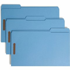 Smead Colored 1/3 Tab Cut Legal Recycled Fastener Folder - 8 1/2" x 14" - 3/4" Expansion - 2 x 2K Fastener - 2" for Folder - Top Tab Location - Assorted Tab Position - 11 pt. - 2 Plys - Blue - Reinfor