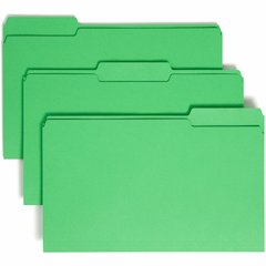 Smead Colored 1/3 Tab Cut Legal Recycled Top Tab File Folder - 8 1/2" x 14" - 3/4" Expansion - Top Tab Location - Assorted Tab Position - 11 pt. - 1 Plys - Green - Break Resistant - 10% Recycled - 100
