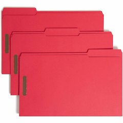 Smead Colored 1/3 Tab Cut Legal Recycled Fastener Folder - 8 1/2" x 14" - 3/4" Expansion - 2 x 2K Fastener - 2" for Folder - Top Tab Location - Assorted Tab Position - 11 pt. - 2 Plys - Red - Reinforc