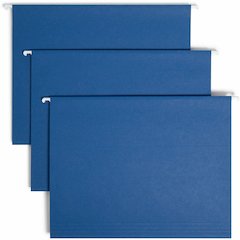 Smead 1/5 Tab Cut Letter Recycled Hanging Folder - 8 1/2" x 11" - Top Tab Location - Assorted Tab Position - 11 pt. - Vinyl - Navy Blue - Repositionable Tab - 10% Recycled - 25 / Box