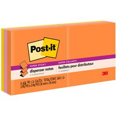 Post-it&reg; Super Sticky Dispenser Notes - Energy Boost Color Collection - 540 - 3" x 3" - Square - 90 Sheets per Pad - Unruled - Vital Orange, Tropical Pink, Sunnyside - Paper - Self-adhesive, Repos