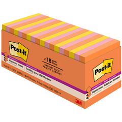 Post-it&reg; Super Sticky Dispenser Notes - Energy Boost Color Collection - 3" x 3" - Rectangle - Vital Orange, Tropical Pink, Sunnyside - Paper - Self-adhesive, Removable, Recyclable - 18 / Pack
