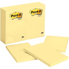 Post-it&reg; Notes Original Notepads - 4" Flag/Note Width x 6" Flag/Note Length - Rectangle - 100 Sheets per Pad - Unruled - Canary Yellow - Paper - Self-adhesive, Repositionable - 12/Pack - 2 / Bundl