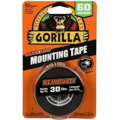 Gorilla Heavy Duty Mounting Tape - 5 ft Length x 1" Width - Black - For Indoor, Outdoor, Plastic, Metal, Wood, Glass, Brick, Ceramic, Stone - 1 Each