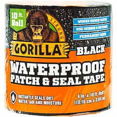 Gorilla Waterproof Patch & Seal Tape - 10 ft Length x 4" Width - Black - UV Resistant - For Indoor, Outdoor, Smooth Surface, Nonporous Surface, Roofing, Window Frame, Gutter, Drainage Pipe, Caravan - 