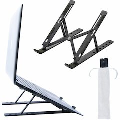 DAC&reg; MP-222 Portable and Adjustable Laptop/Tablet Stand, Black - Upto 15.6" Screen Size Notebook, Tablet, Cell Phone Support - Aluminum Alloy, Silicon - Black