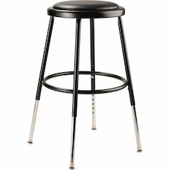 National Public Seating 6400 Series Heavy-Duty Padded Stools - Black Seat Color - Vinyl, Medium Density Fiber (MDF) Seat Material - Black Frame Color - Steel Frame Material - Four-legged Base - Black 