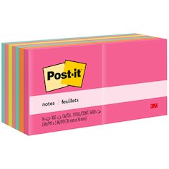Post-it&reg; Notes - Poptimistic Color Collection - 1400 - 3" Flag/Note Width x 3" Flag/Note Length - Square - 100 Sheets per Pad - Unruled - Power Pink, Vital Orange, Aqua Splash, Guava, Acid Lime, N