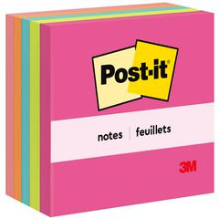 Post-it&reg; Notes - Poptimistic Color Collection - 500 - 3" Flag/Note Width x 3" Flag/Note Length - Square - 100 Sheets per Pad - Unruled - Power Pink, Acid Lime, Aqua Splash, Vital Orange, Guava - P