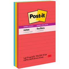 Post-it&reg; Notes Original Lined Notepads -Playful Primaries Color Collection - 270 - 4" x 6" - Rectangle - 90 Sheets per Pad - Ruled - Candy Apple Red, Sunnyside, Blue Paradise - Paper - Self-adhesi