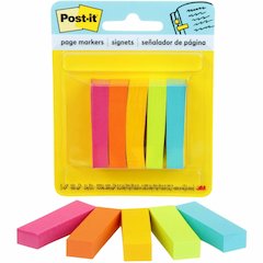 Post-it&reg; Page Markers - 1/2" Flag/Note Width x 2" Flag/Note Length - Rectangle - 100 Sheets per Pad - Unruled - Assorted Neon - Paper - Removable, Self-adhesive - 5 Pads/Pack - 500 / Pack