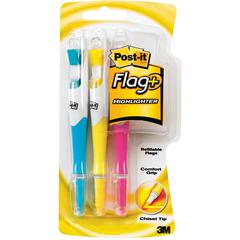 Post-it&reg; Flag+ Highlighter - Yellow, Pink, Blue - Yellow, Pink, Blue Barrel - 3 / Pack