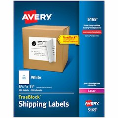 Avery&reg; Shipping Labels, Permanent Adhesive, 8-1/2" x 11" , 100 Labels (5165) - 11" Height x 8 1/2" Width x 11" Length - Full Sheet - Permanent Adhesive - Laser - Matte - White - Paper - 1 / Sheet 