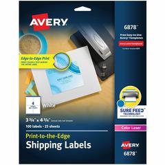Avery&reg; Shipping Labels, Sure Feed, 3-3/4" x 4-3/4" , 100 Labels (6878) - 3 3/4" Width x 4 3/4" Length - Permanent Adhesive - Rectangle - Laser, Inkjet - Matte - White - Paper - 4 / Sheet - 25 Tota