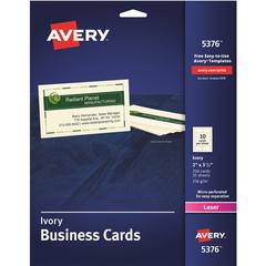 Avery&reg; 2" x 3.5" Ivory Business Cards, Sure Feed Technology, Laser, 250 Cards (5376) - 79 Brightness - A4 - 8 1/2" x 11" - 80 lb Basis Weight - 216 g/m² Grammage - Matte - Perforated, Heavywe