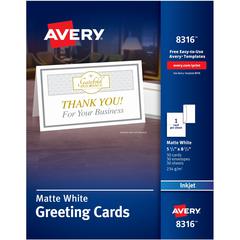 Avery&reg; Half-fold Greeting Cards - 97 Brightness - 8 1/2" x 5 1/2" - Matte - 30 / Box - Perforated, Heavyweight, Rounded Corner - White