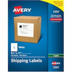 Avery&reg; Shipping Labels for Copiers, 8-1/2" x 11" , 100 Labels (5353) - 8 1/2" Width x 11" Length - Permanent Adhesive - Rectangle - Matte - White - Paper - 1 / Sheet - 100 Total Sheets - 100 Total