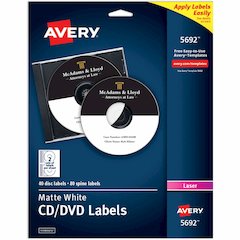 Avery&reg; Optical Disc Label - Permanent Adhesive - Laser - Matte - Matte White - Paper - 2 / Sheet - 20 Total Sheets - 40 Total Label(s) - 40 / Pack