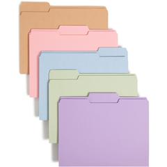 Smead Colored 1/3 Tab Cut Letter Recycled Top Tab File Folder - 8 1/2" x 11" - Top Tab Location - Assorted Position Tab Position - Camel, Lake Blue, Lavender, Moss, Pink - 10% Recycled - 100 / Box