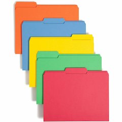 Smead Colored 1/3 Tab Cut Letter Recycled Top Tab File Folder - 8 1/2" x 11" - 3/4" Expansion - Top Tab Location - Assorted Tab Position - 11 pt. - 2 Plys - Blue, Green, Orange, Yellow - Reinforced - 