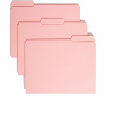 Smead Colored 1/3 Tab Cut Letter Recycled Top Tab File Folder - 8 1/2" x 11" - 3/4" Expansion - Top Tab Location - Assorted Tab Position - 11 pt. - 2 Plys - Pink - Reinforced - 10% Recycled - 100 / Bo