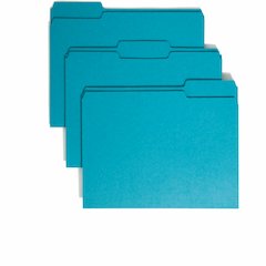 Smead Colored 1/3 Tab Cut Letter Recycled Top Tab File Folder - 8 1/2" x 11" - 3/4" Expansion - Top Tab Location - Assorted Tab Position - 11 pt. - 1 Plys - Teal - Rounded Corner - 10% Recycled - 100 