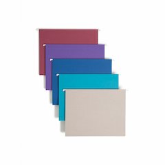 Smead Colored 1/5 Tab Cut Letter Recycled Hanging Folder - 8 1/2" x 11" - Top Tab Location - Assorted Tab Position - 11 pt. - Vinyl - Gray, Maroon, Navy, Purple, Teal - Repositionable Tab - 10% Recycl