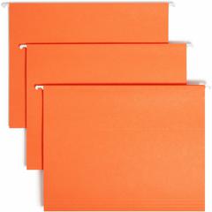 Smead Colored 1/5 Tab Cut Letter Recycled Hanging Folder - 8 1/2" x 11" - Top Tab Location - Assorted Tab Position - 11 pt. - Vinyl - Orange - 10% Recycled - 25 / Box